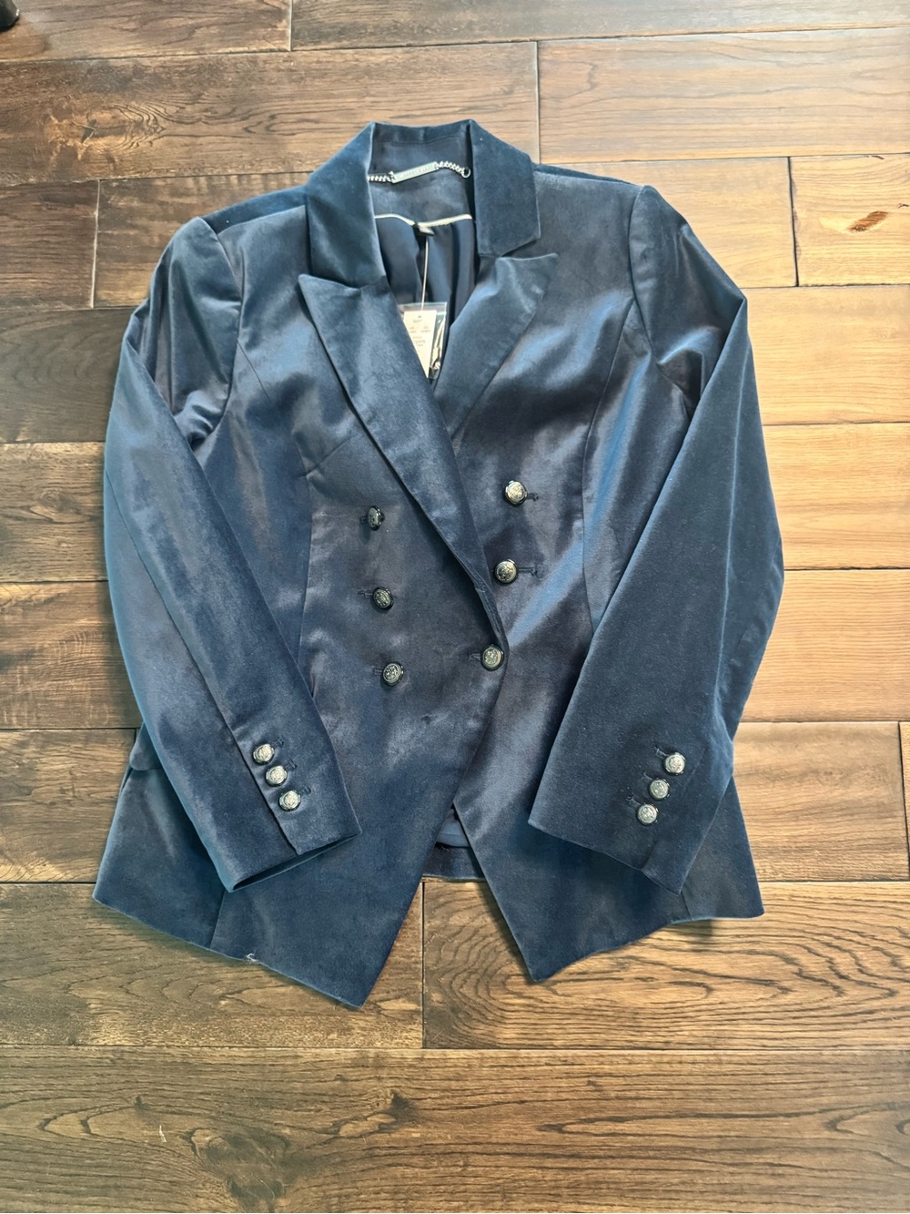White House Black Market Navy Velvet Double-Breasted Blazer